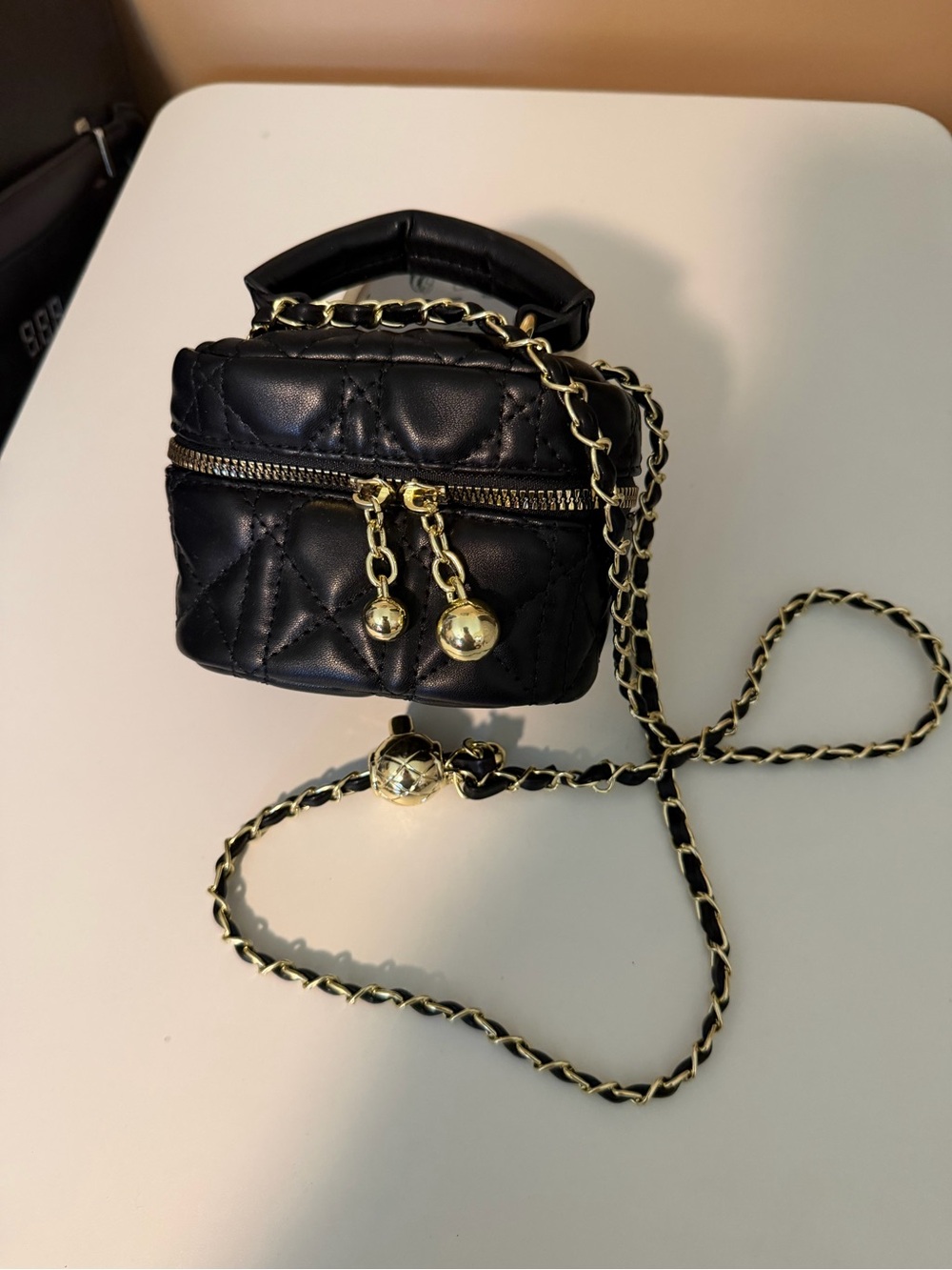 Quilted Black Mini Crossbody Bag with Gold Chain